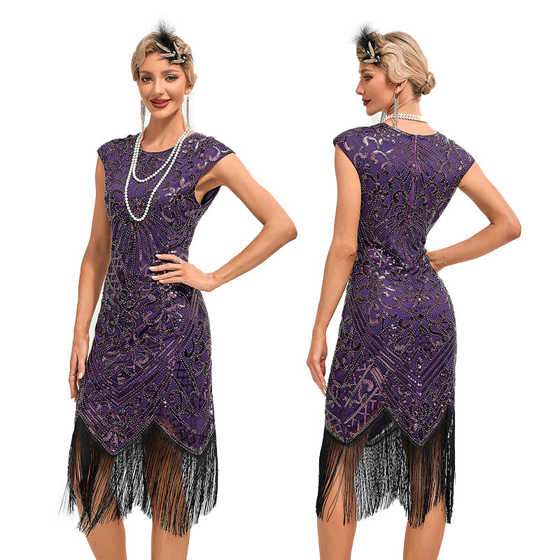 Retro Dance Party Embroidery Tassel Dress Cocktail Evening Dresses