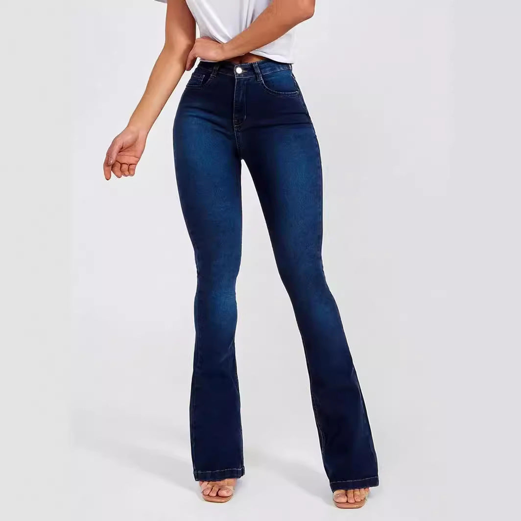 Jean slim évasé taille haute extensible pour femme