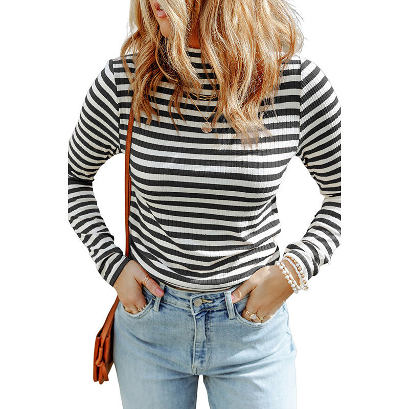 Women's Autumn Striped Casual Pullover Slim Long Knitwear