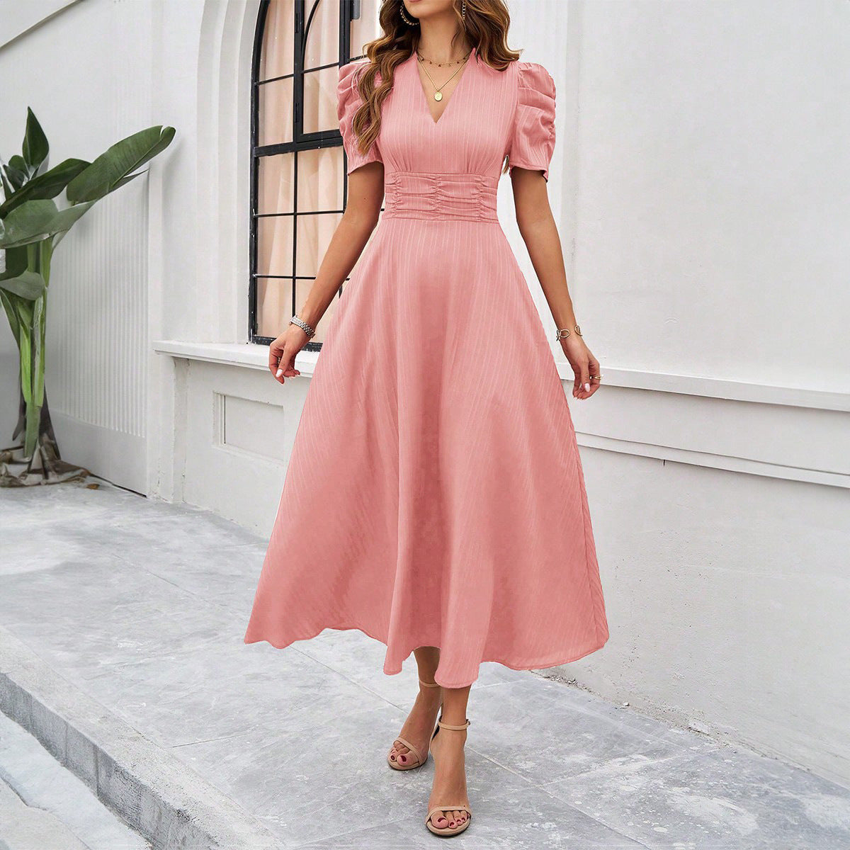 Elegant Solid Color Waist Tight Dress Dresses