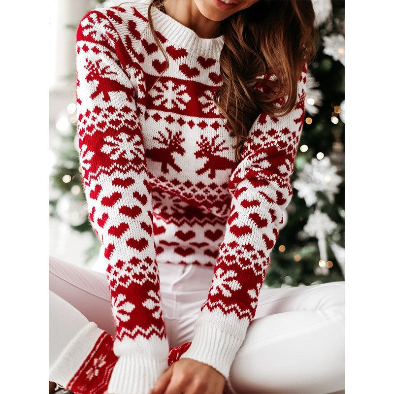 Women's Knitted Christmas Snowflake Long Sleeve Knitwear