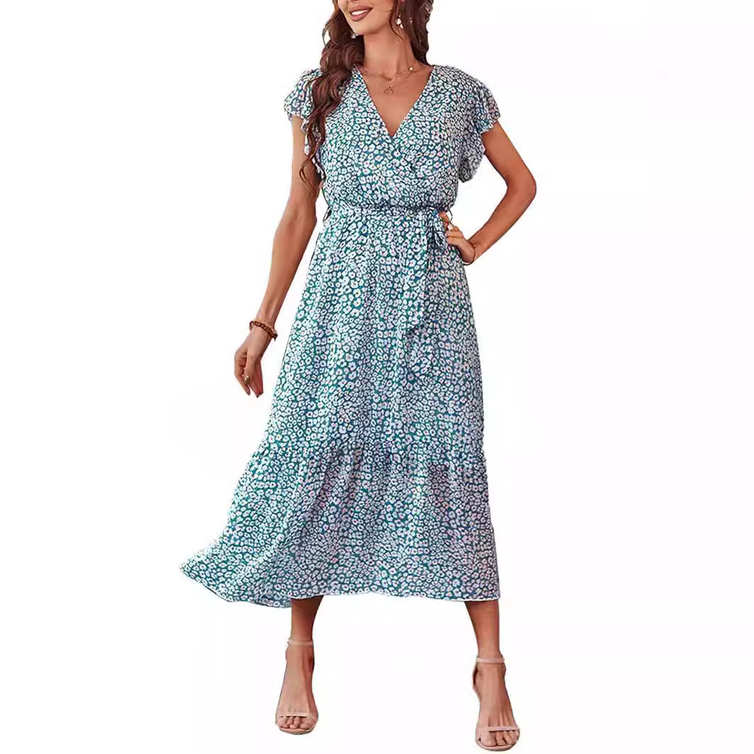 Women's Mid-length Summer Short-sleeved Printed Dress Dresses