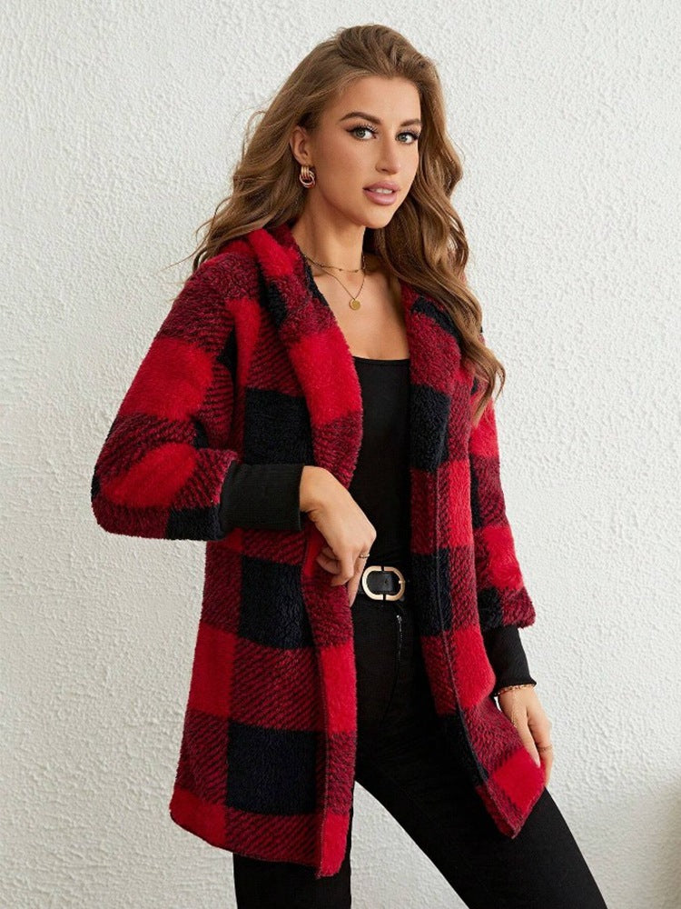 Women's Popular Loose Plaid Fur Fashion Coats