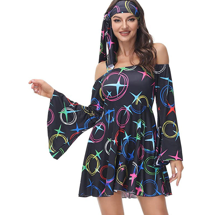 Robe imprimée d'automne pour femme, vêtements de génération Hippies pour Halloween