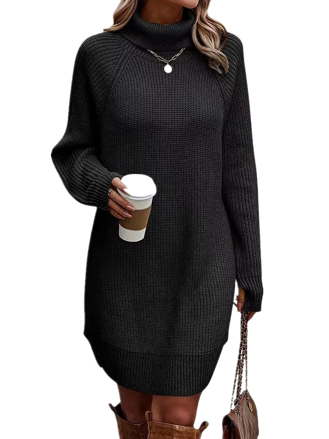 Women's Fashionable With Pullover High Collar Dress Knitwear