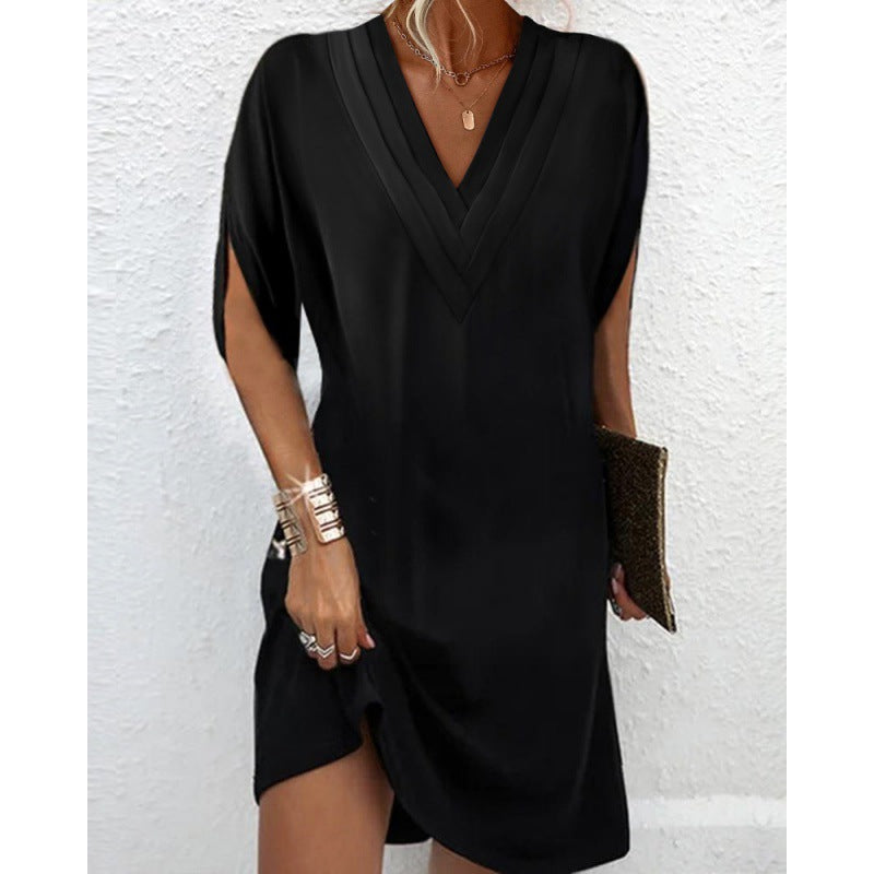 Women's Casual Pleated Batwing Sleeve Dress Dresses