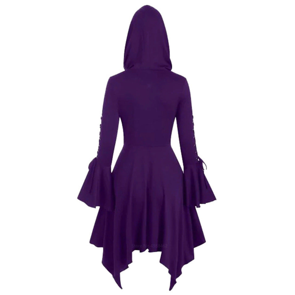 Women's Gothic Hooded Cape Irregular Hem Lotus Skirts