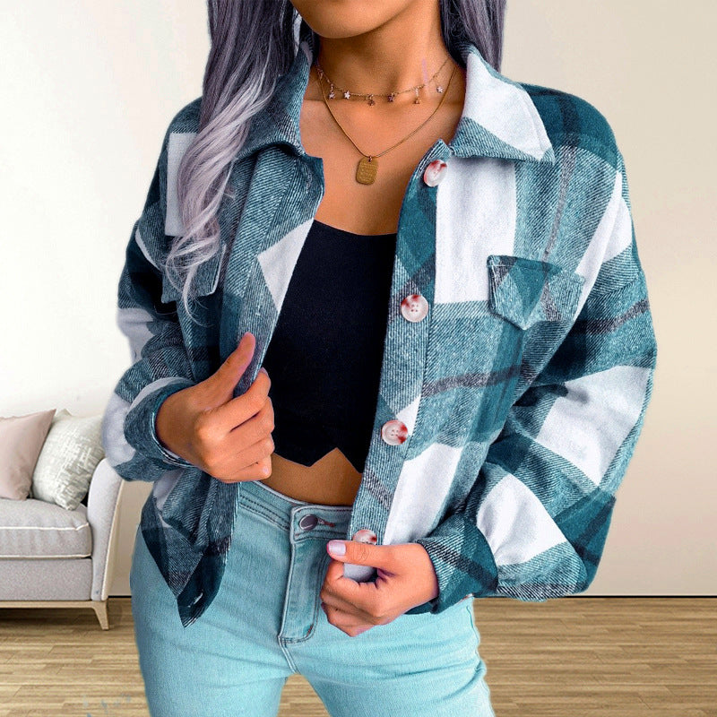 Women's Fashion Urban Style Loose Single-breasted Plaid Coats