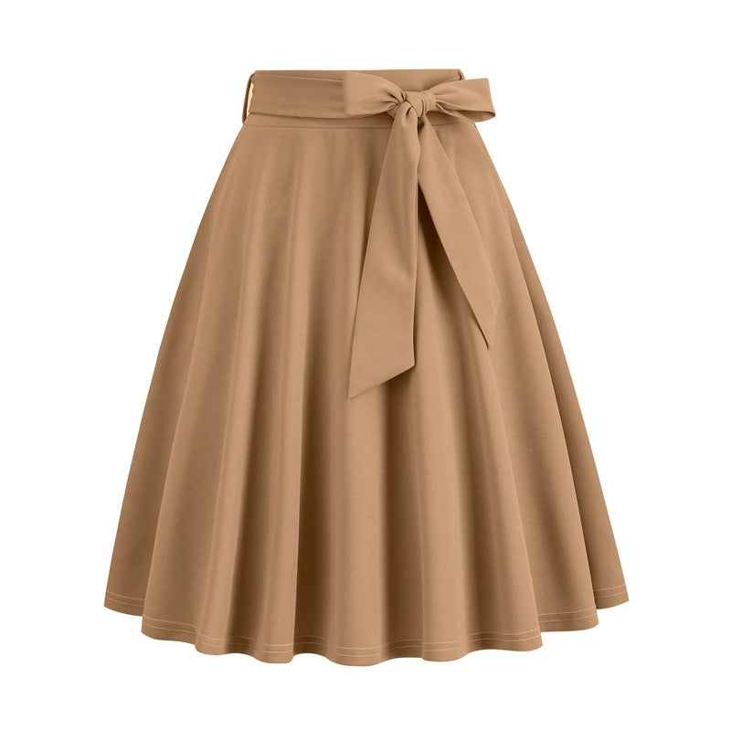 Women's Graceful Belt Vintage Hepburn Pocket Skirts