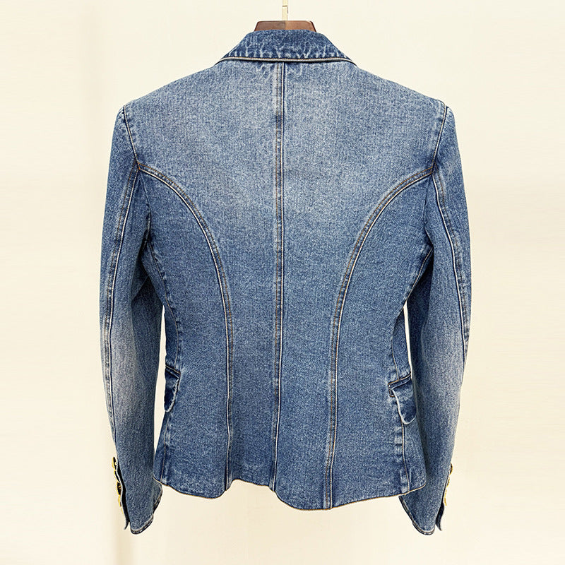 Stylish Elegant Slim Double-breasted Washed Denim Blazers