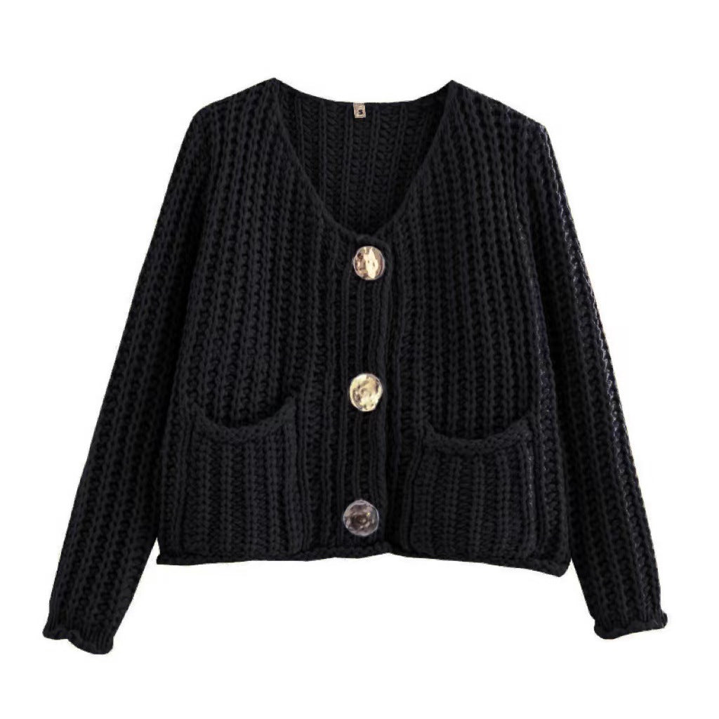 Women's Solid Color Single Row Round Buckle Knitwear