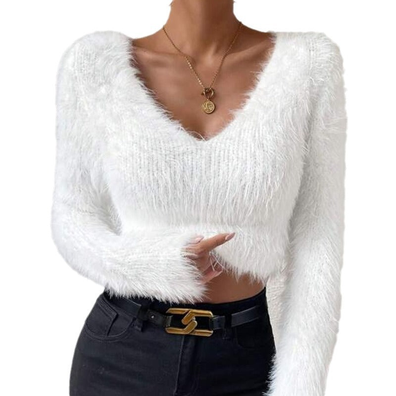 Women's Solid Color Slim Fit Plush Sweaters