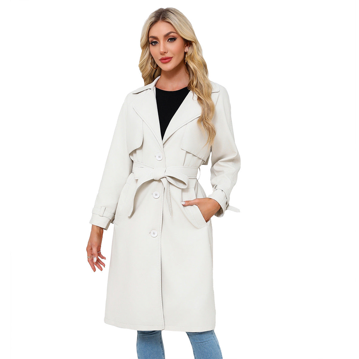 Women's Long Loose Leather Classic Turn-down Collar Jackets