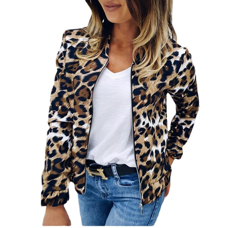 Women's Uniforms Fashion Leopard Print Loose Lapel Jackets