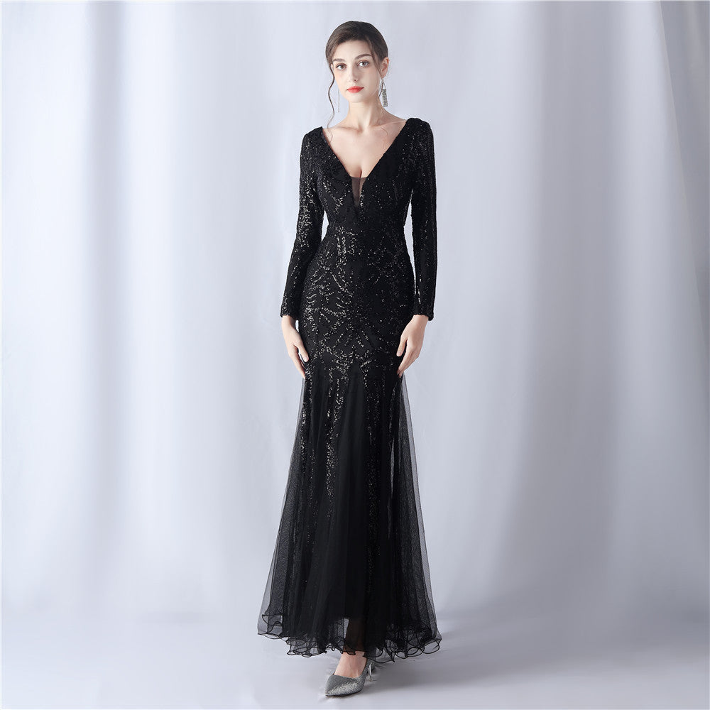 Mesh Sequin Dinner Party Host Long Evening Dresses