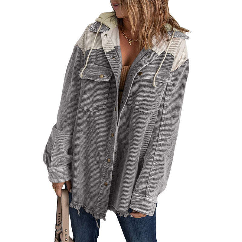 Women's For Color Contrast Patchwork Single-breasted Loose Jackets