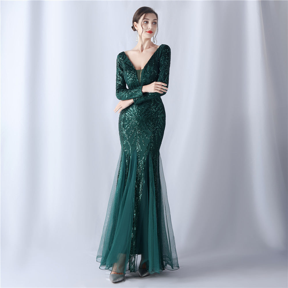 Mesh Sequin Dinner Party Host Long Evening Dresses