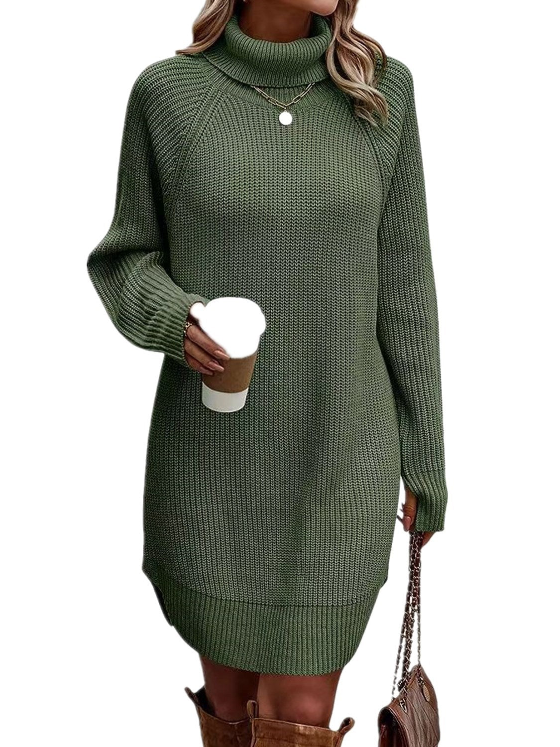 Women's Fashionable With Pullover High Collar Dress Knitwear