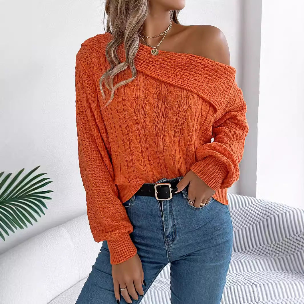 Women's Casual Sexy Lapel Twist Long Sleeve Sweaters