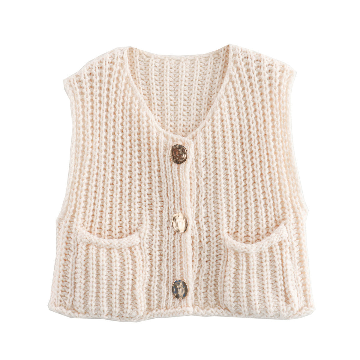 Women's Solid Color Large Pocket Sleeveless Knitted Knitwear