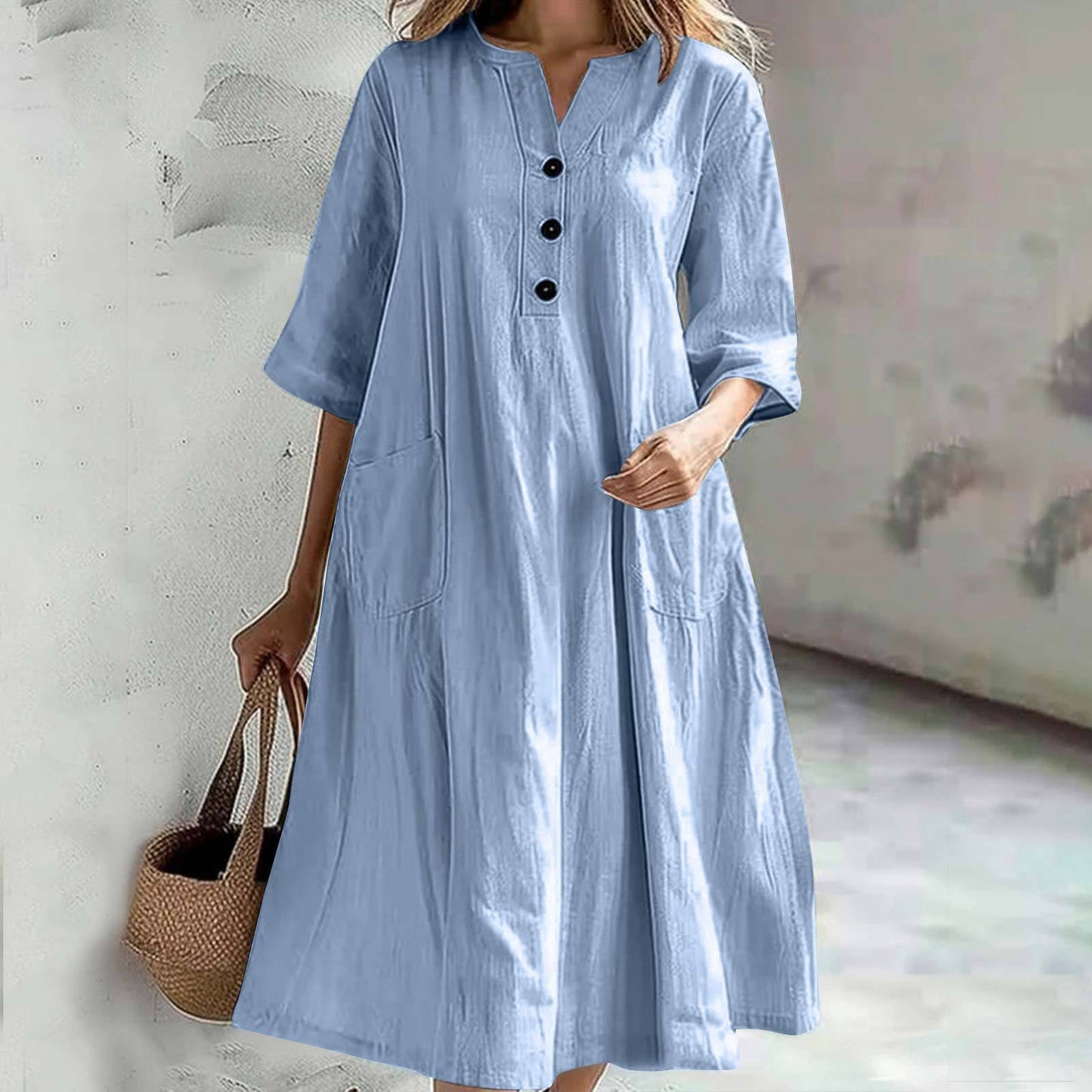 Women's Dress Mid-length Half Sleeve Cotton Linen Dresses