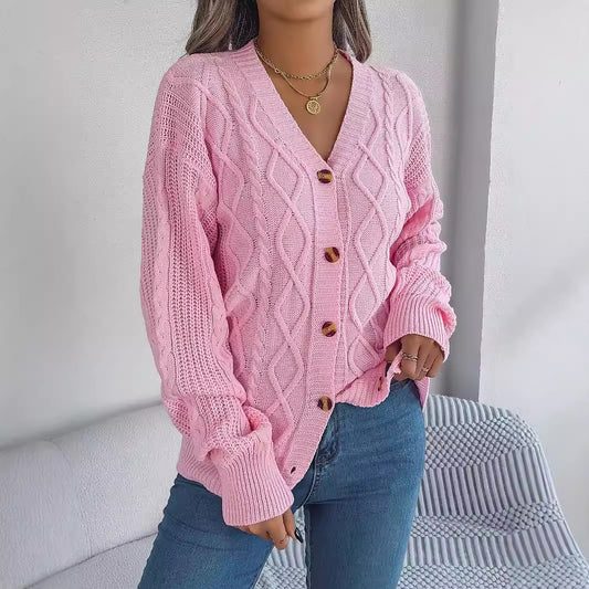 Women's Casual Lantern Sleeve Twist Button Cardigans