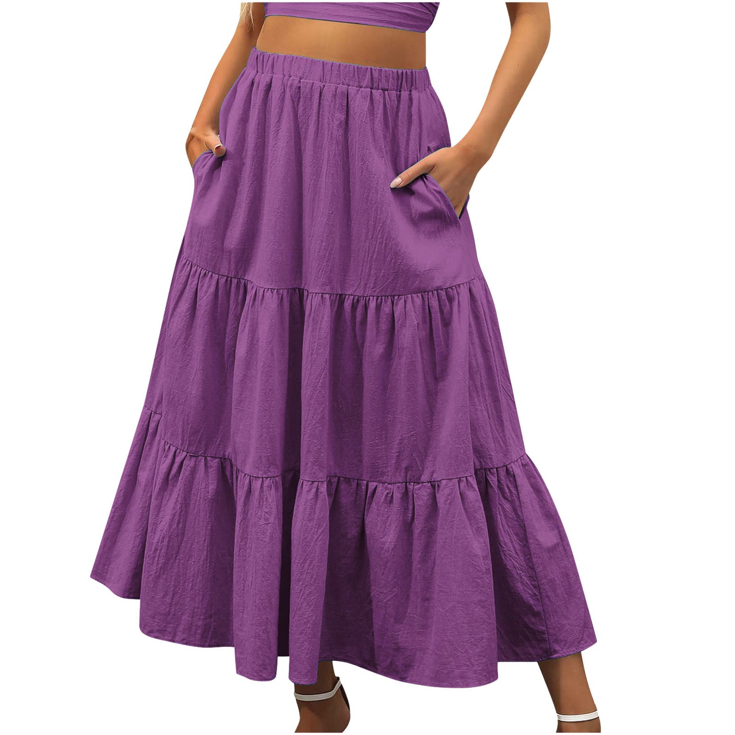 Solid Color Pocket Casual Cake Dress Skirts