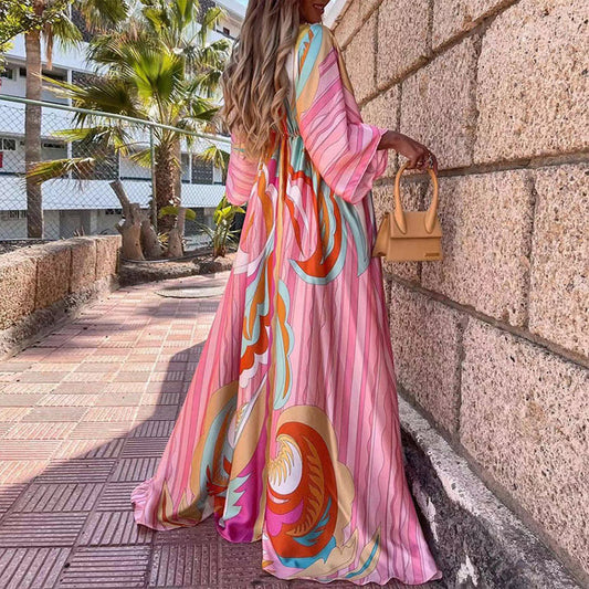 Women's Autumn Fashion Printing Loose Elegant Big Dresses