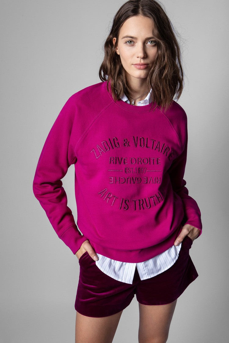 Pulls en coton rose brodés classiques pour femmes de la minorité française d'automne