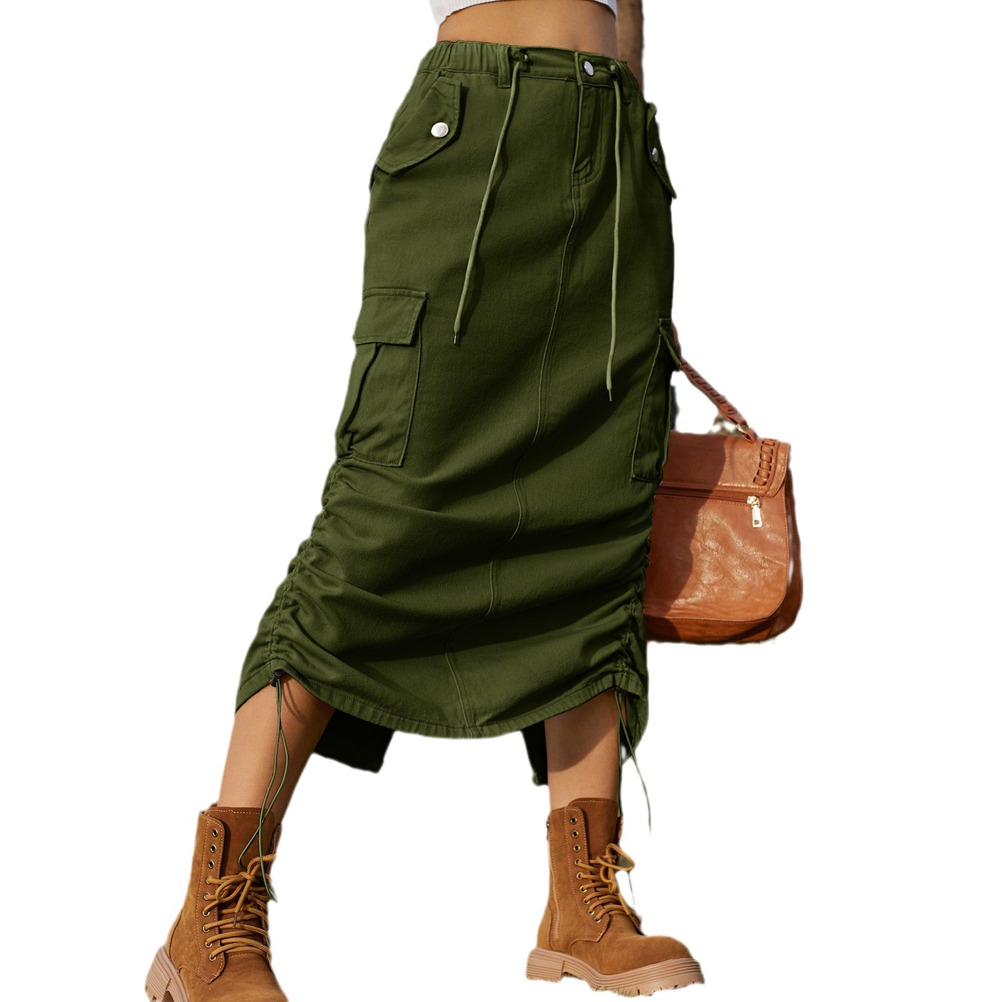 Women's American Style Single Drawstring Elastic Waist Casual Skirts