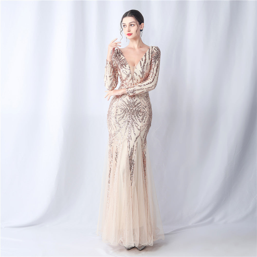 Mesh Sequin Dinner Party Host Long Evening Dresses