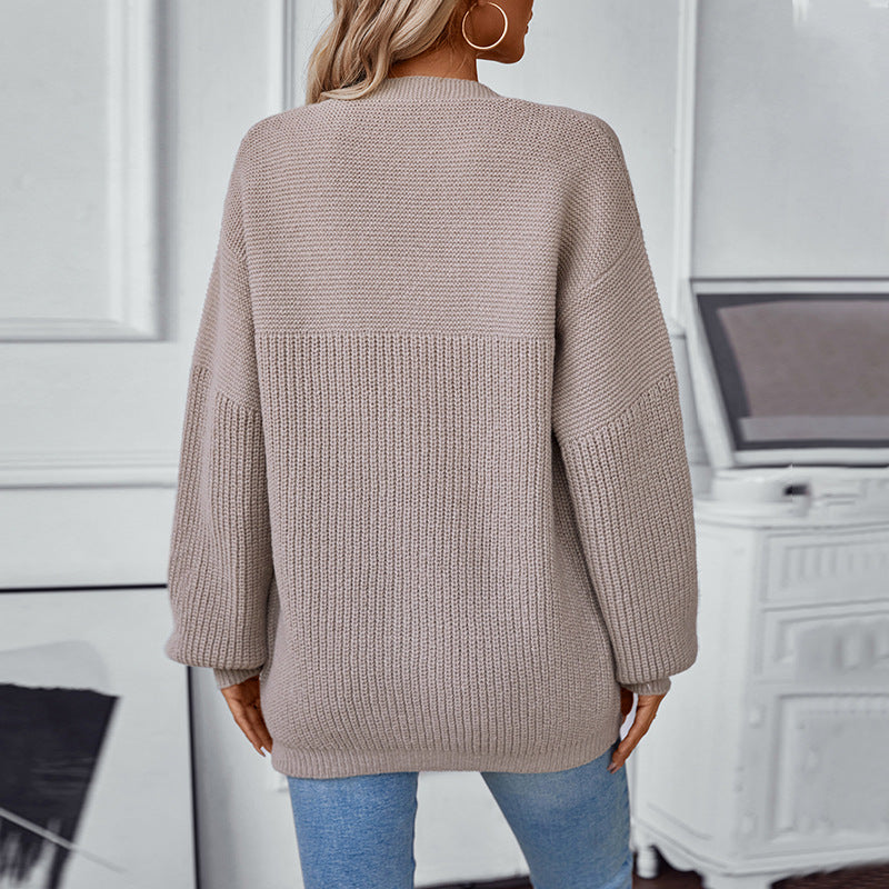 Women's Casual Loose Solid Color Mid-length Knitted Sweaters