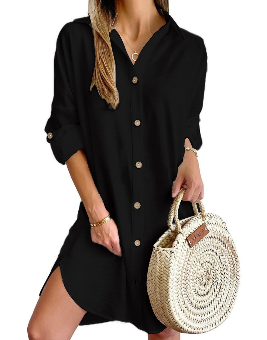 Women's Autumn Casual Long Sleeve Lapel Button Dresses