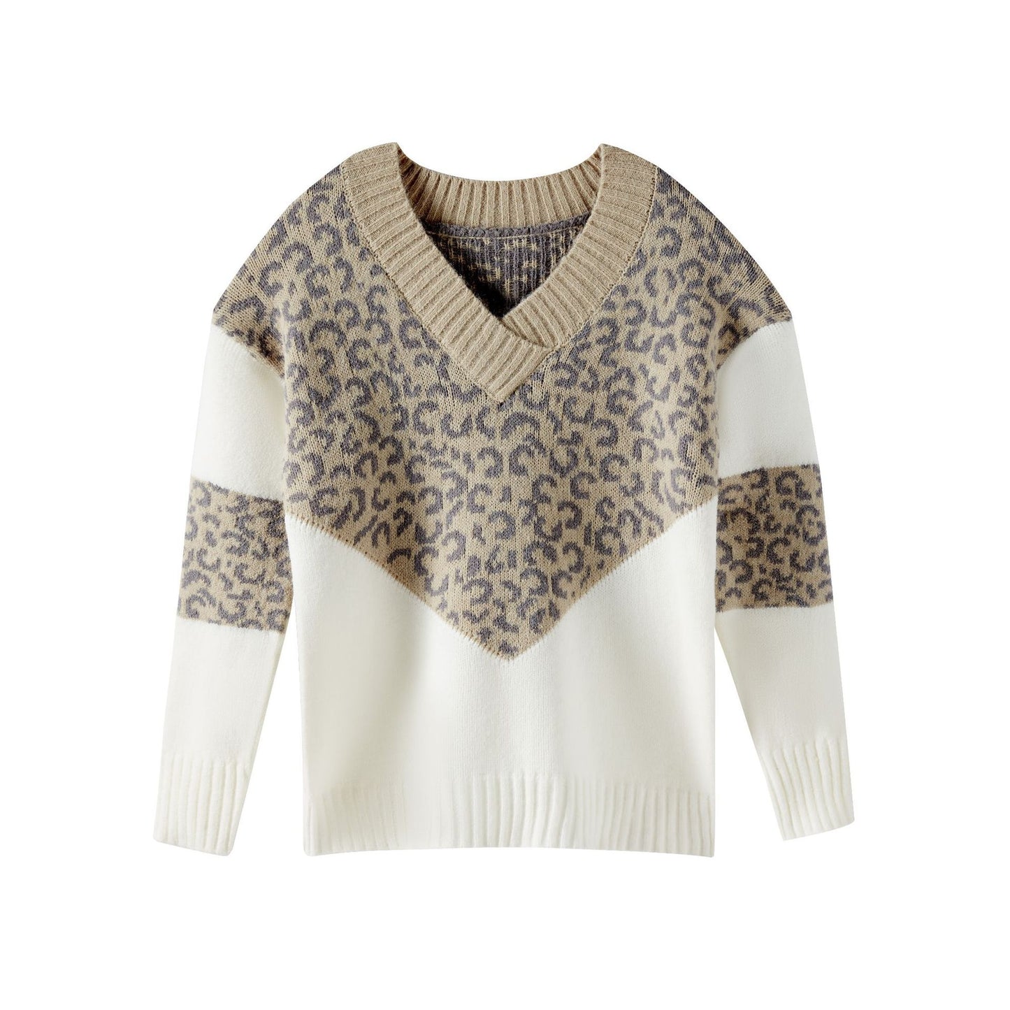 Women's Color Matching Leopard Print Pullover Sweaters