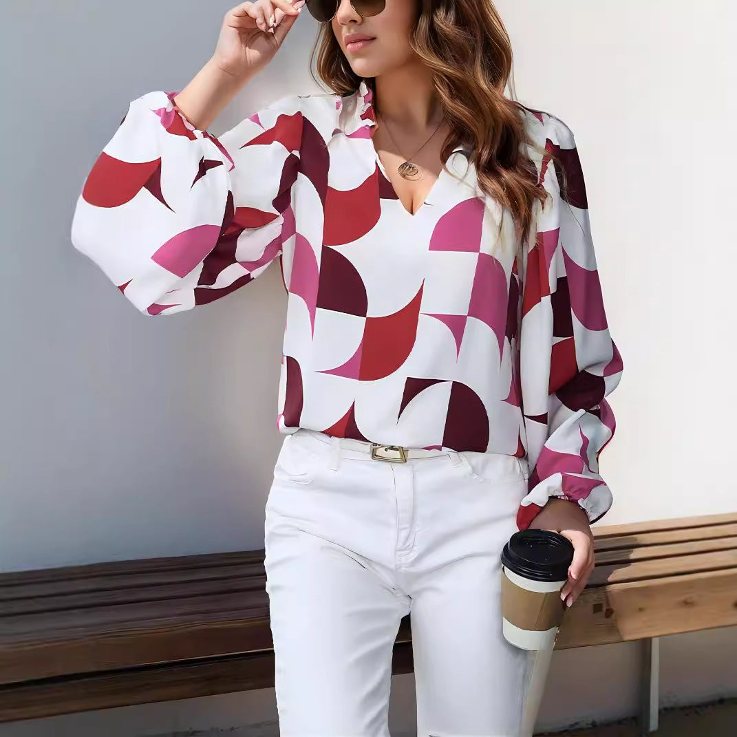 Women's Commuter Autumn Fashion Printed Pullover Blouses