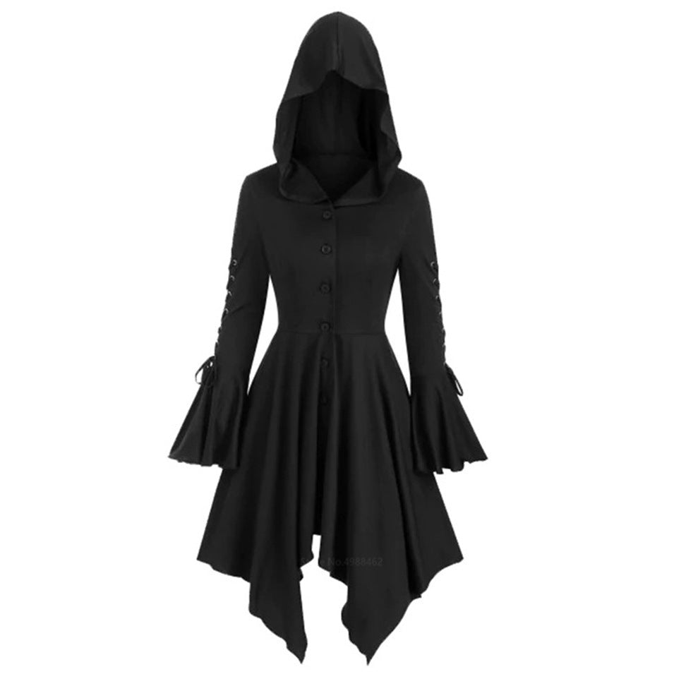 Women's Gothic Hooded Cape Irregular Hem Lotus Skirts