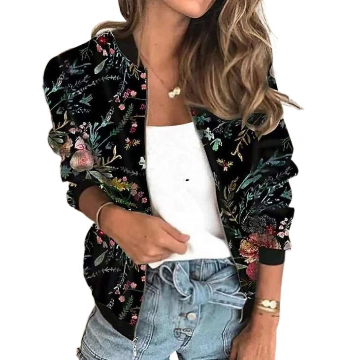 Women's Charming Autumn Casual Printed Zipper Jackets