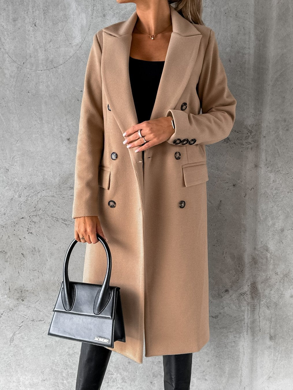 Women's Minimalist Long Sleeve Double Breasted Woolen Coats