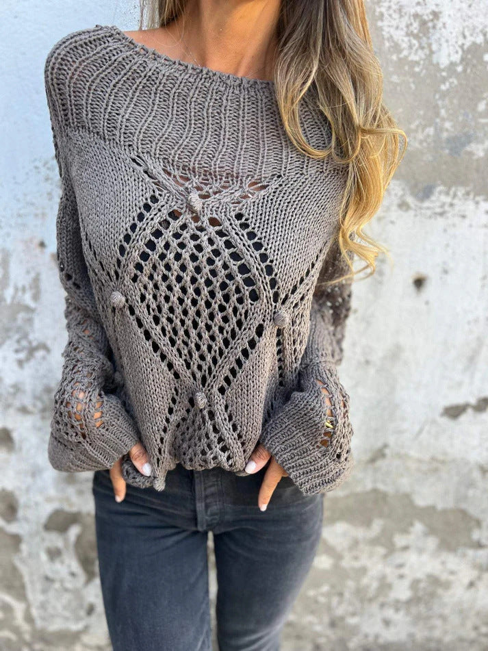 Women's Casual Loose Hollow Out Round Neck Sweaters