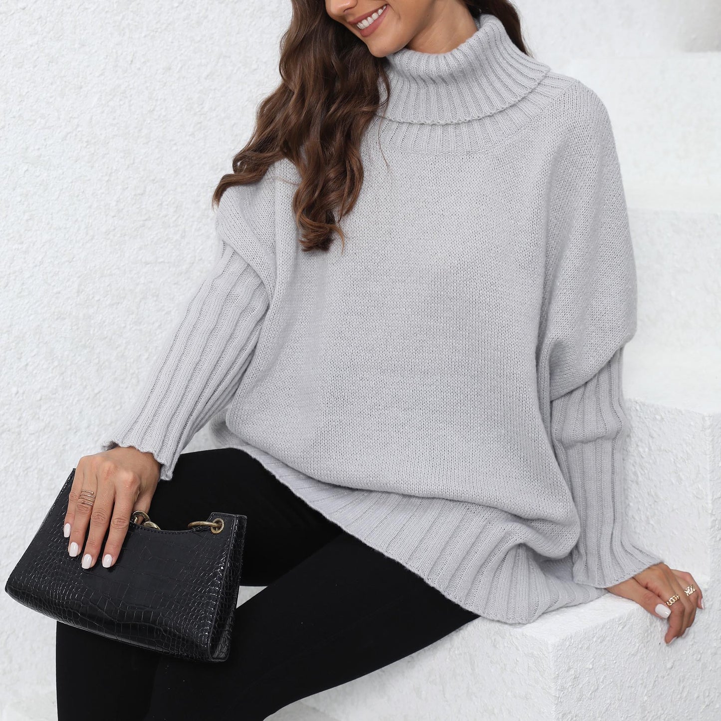 Women's Pullover Knitted Solid Color Turtleneck Lapel Sweaters