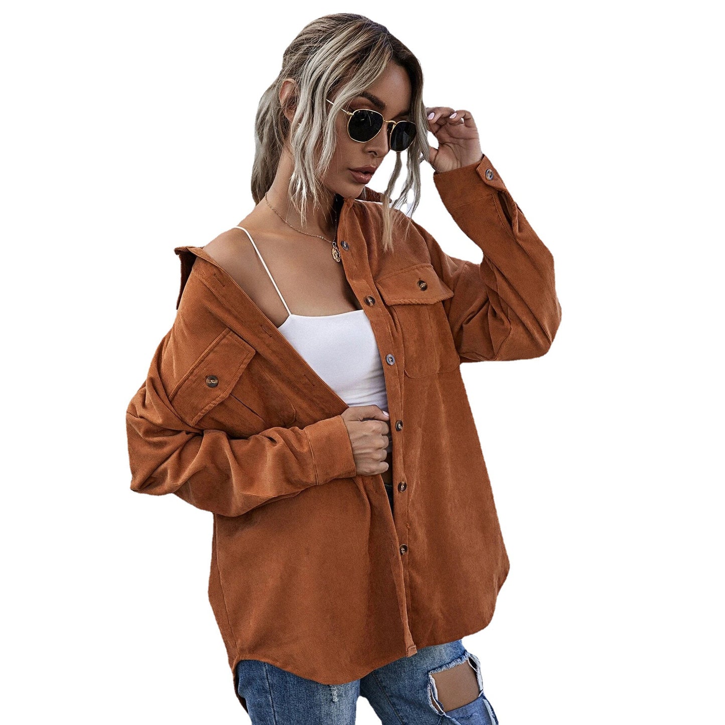 Women's Autumn Corduroy Shirt Lapel Long Sleeve Blouses