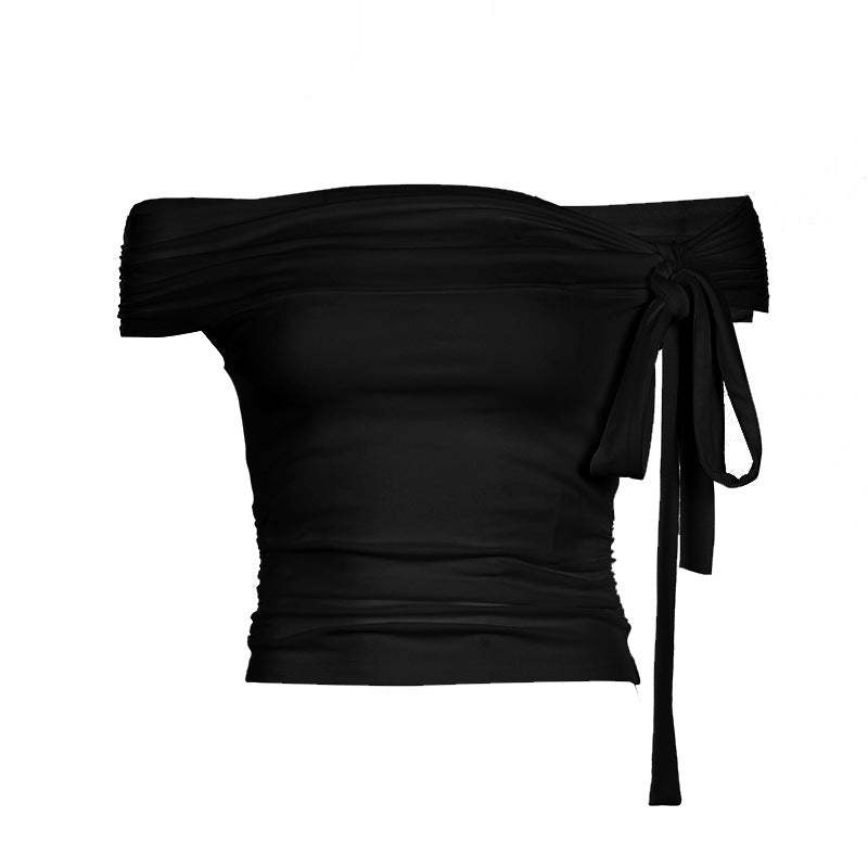 Knotted Solid Color Temperament Pleated Waist Blouses