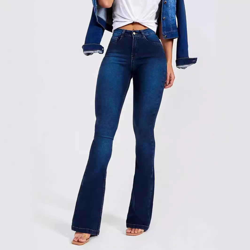 Jean slim évasé taille haute extensible pour femme