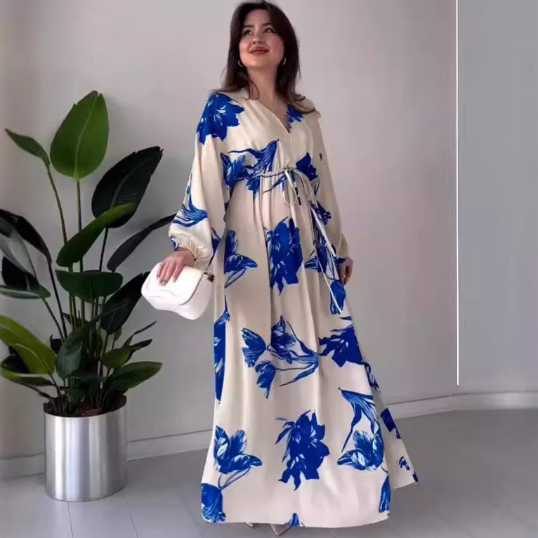 Spring Printing Elegant Flower French Maxi Dresses