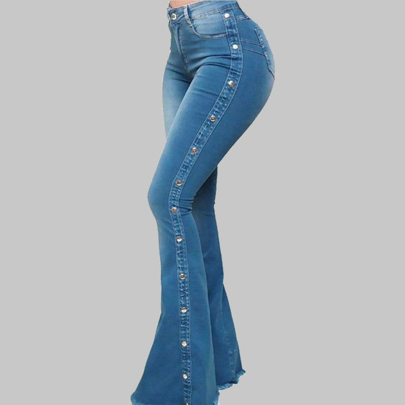 Women's High Waist Stretch Mop Flared Trousers Jeans