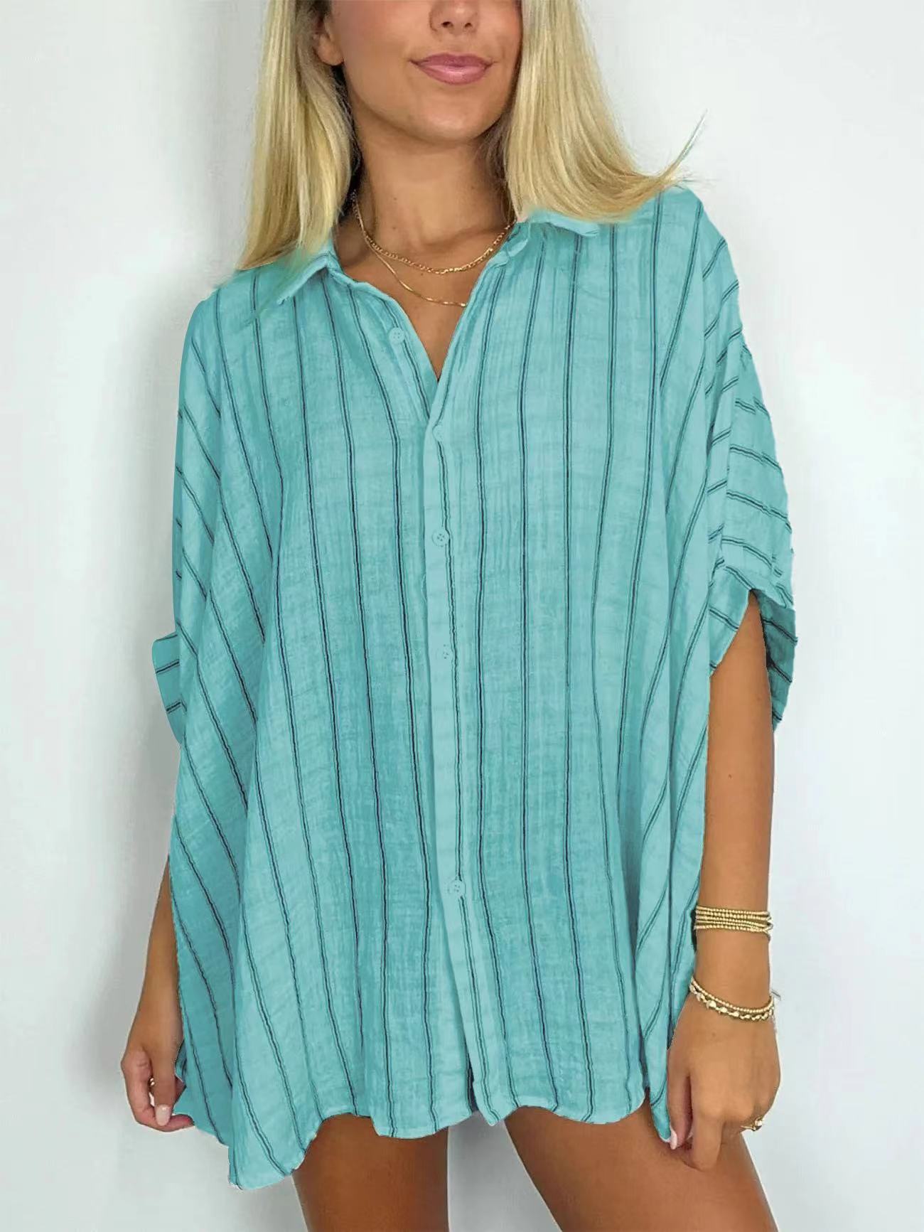 Women's Striped Print Loose Casual Shirt Blouses