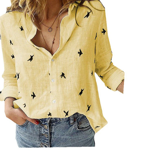 Women's Animal Print Casual Loose Long-sleeved Linen Blouses