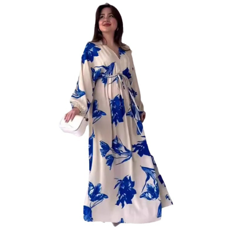 Spring Printing Elegant Flower French Maxi Dresses