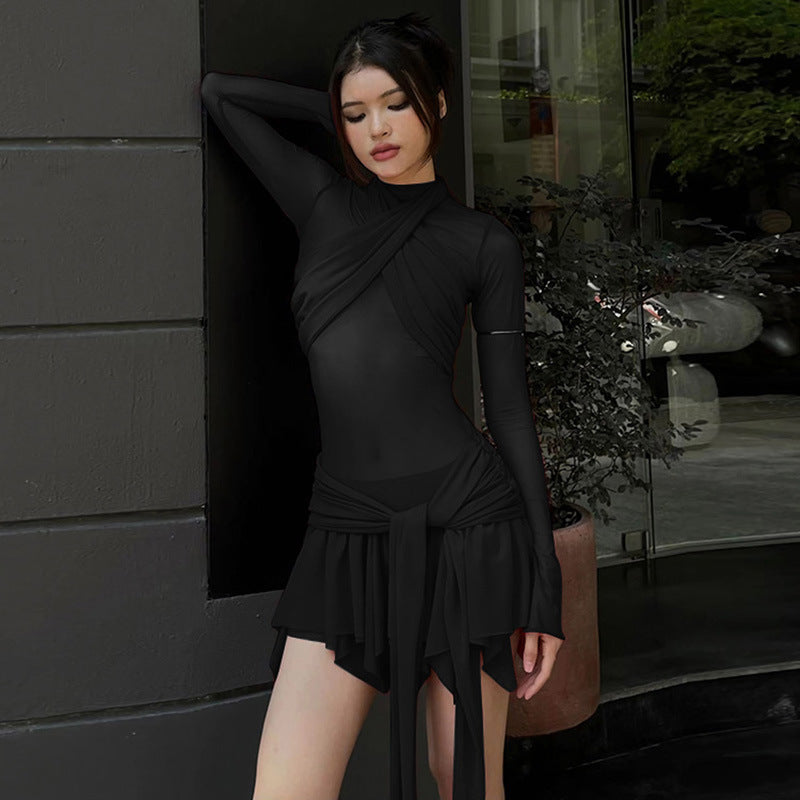 Women's Pure Desire Style Mesh Half Turtleneck Dresses