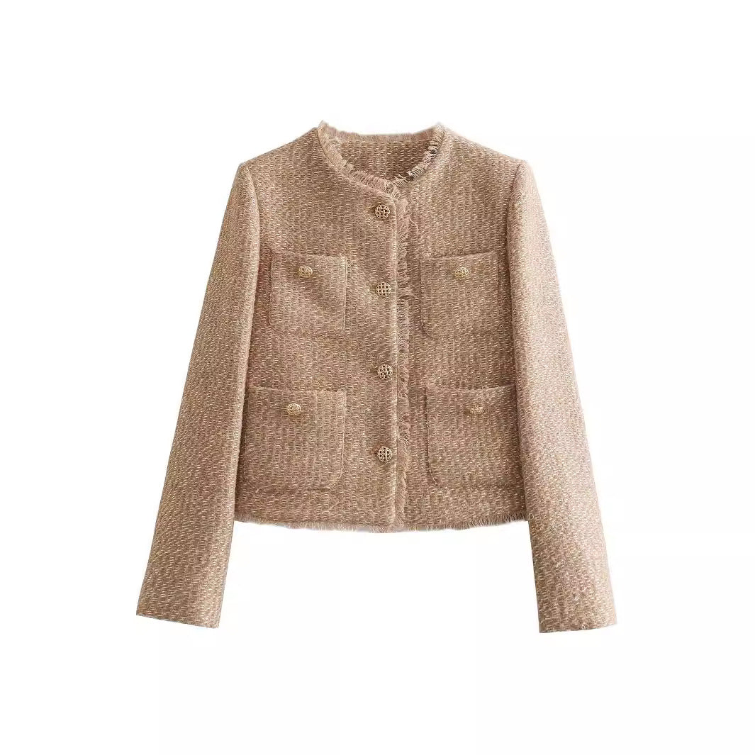 Versatile Metal Button Pocket Woolen Breasted Coats